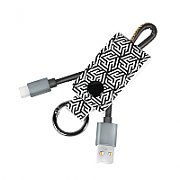 CABLU alimentare si date LOGILINK, pt. smartphone, USB 2.0 (T) la USB 2.0 Type-C (T), 0.22m, cu breloc, din piele, negru/ alb,  CU0164  (include TV 0.06 lei)