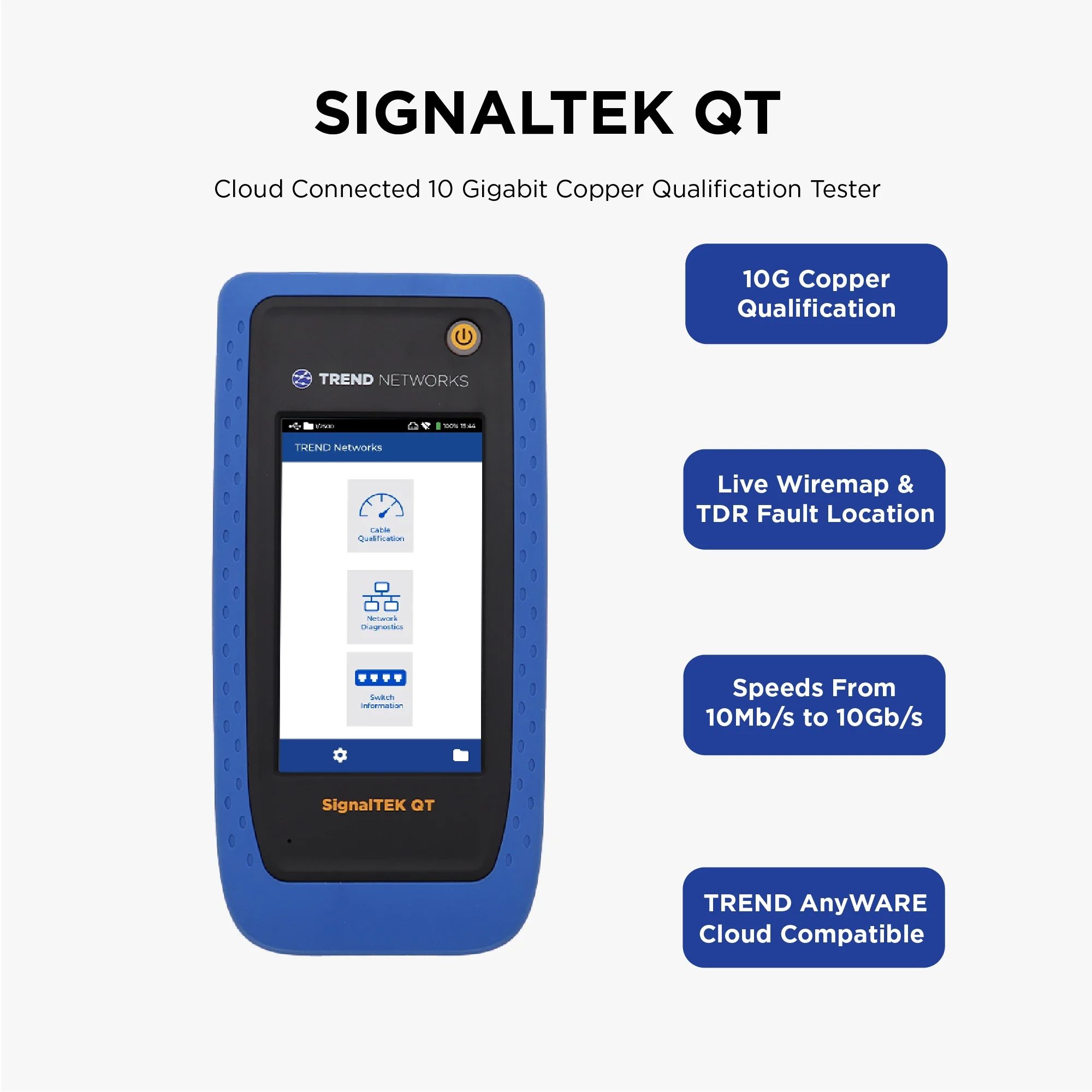 Tester for cabling qualification  diagnostics of LinkIQ network devices with additional equipment
