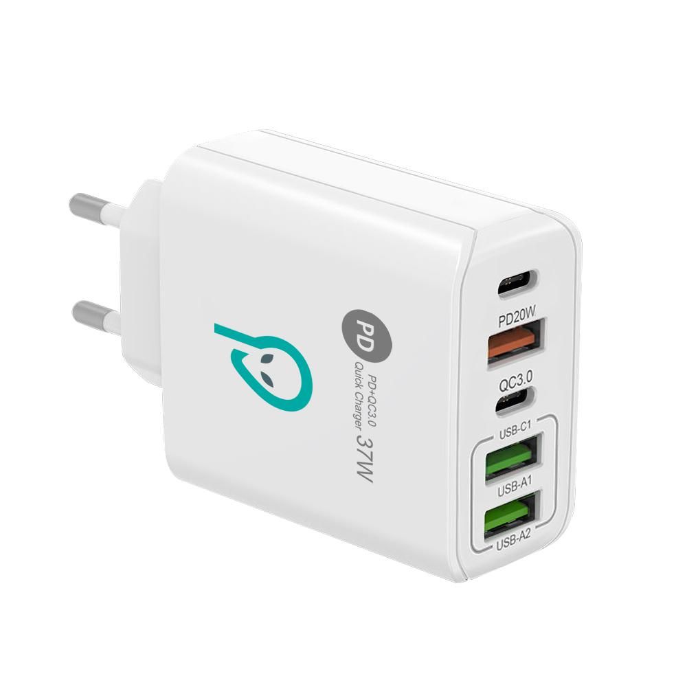 ALIMENTATOR retea SPACER Quick Charge 37W, 1 x USB Type-C 20W + 1 x USB QC 3.0 18W, 2 x USB 2.4A + 1 x USB Type-C 2.4A  SPAR-CINQUEQ-01  (timbru verde 0.18 lei)